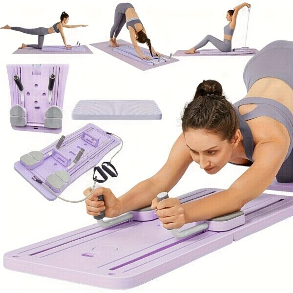 An 8-in-1 multifunctional abdominal board available in three colors, designed for core strength training and Pilates - a foldable portable home gym equipment with adjustable resistance bands, push-up bars, and straps. Includes multiple fitness tools - Image 2