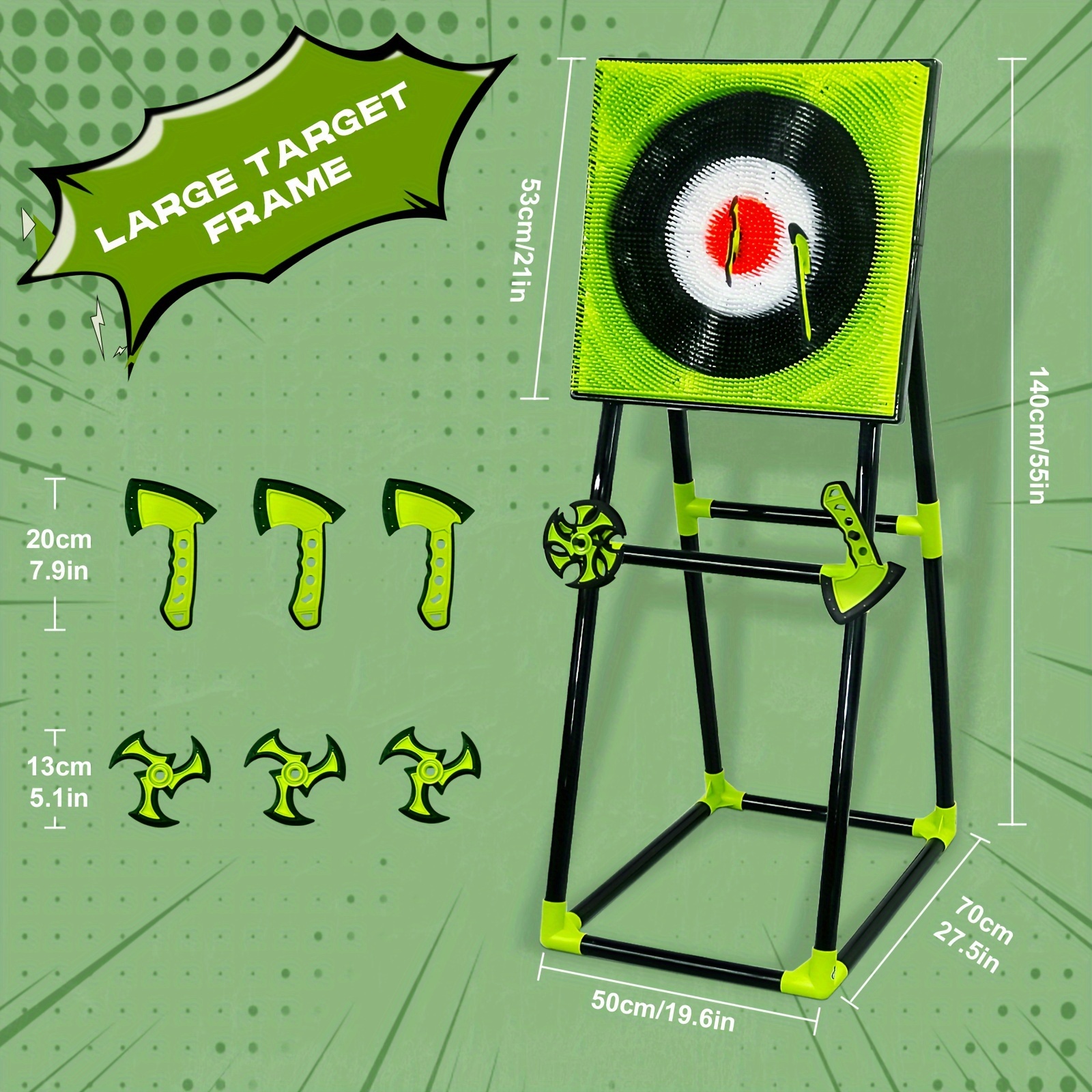 Hatchet Throwing Target Game Set, Green, Three Hatchets And Three Darts, Two-player Competitive Play, Scoring On Inner And Outer Rings Of The Target, For Sports Toys In The Courtyard - Image 2