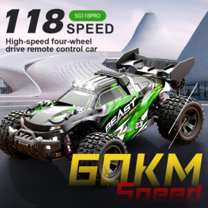 4WD High-Speed RC Off-Roader | 35KM/H Stunt Toy Car With Wheelie Bar & Adjustable LED Lights | 1:18 Scale Model | 7.4V Long-Life Battery | All-Terrain RC Truck For Adults & Kids - Outdoor Gift