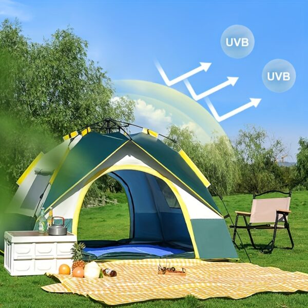 [Pop-Up Tent] 4-Person Pop-Up Tent | UV Protection, Mosquito Netting, Spacious Interior & Sturdy Support Poles - Zippered Outdoor Camping Gear