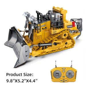 [9 Channels Bulldozer] 2.4Ghz 9 Channels Remote Control Bulldozer | Alloy Metal Cap, Light, Sound, Track Type Tractor Toys | for 6+ Boys, Perfect 2025 Youngsters Birthday Gift for Ages 6-12+