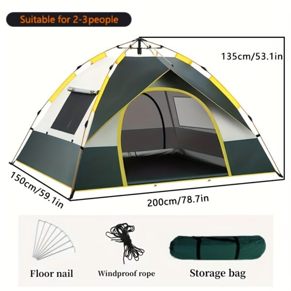 [Pop-Up Tent] 4-Person Pop-Up Tent | UV Protection, Mosquito Netting, Spacious Interior & Sturdy Support Poles - Zippered Outdoor Camping Gear - Image 9
