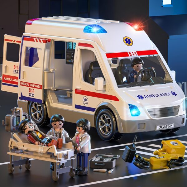 Ambulance Cars Toy For Kids 3 4 5 6 7 8 Years Old Friction Powered Truck With Light And Sound Emergency Vehicle Toy For Boys Girls Gifts For Age 3-12 Boys Girls Educational Toys For Children