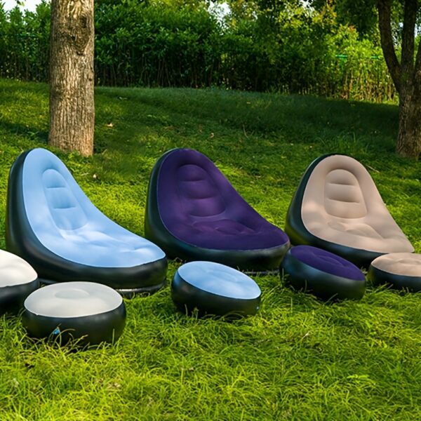 [Inflatable Sofa] 1pc Portable Inflatable Plush Sofa Lounger | Foldable with Footrest, Outdoor Recliner Chair for Camping Use - Image 2