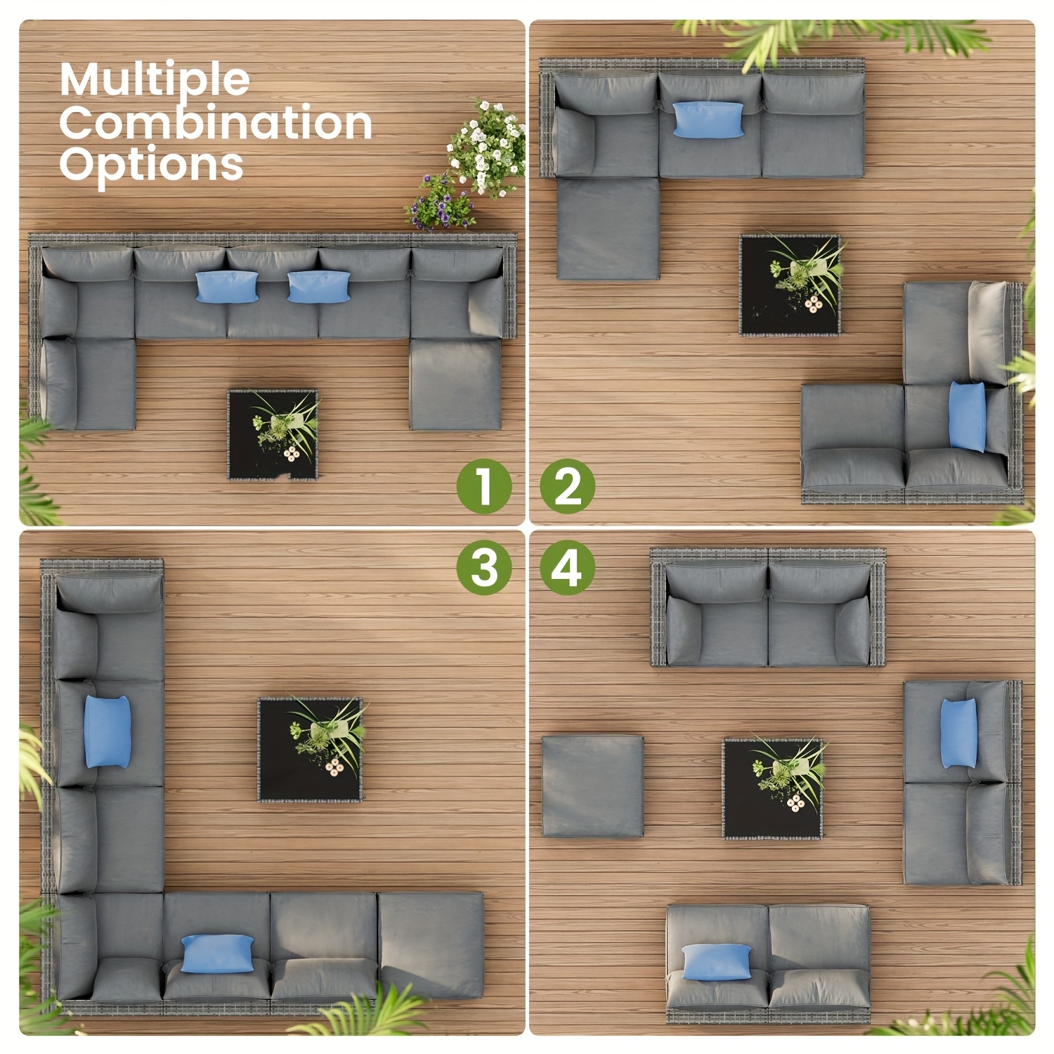 8pcs Modern Outdoor Patio Furniture Set, Rattan Sectional Sofa with Metal Top and Extra Deep Seats, Grey, Patio Seating Set|Modern Outdoor Sofa|Woven Rattan Material - Image 7