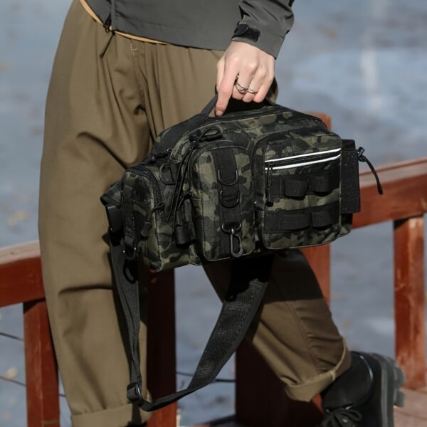 [Camouflage Fishing Backpack] Camouflage Multi-Functional Fishing Backpack | Nylon Fishing Tackle Box Bag with Adjustable Strap, Suitable for Fishing, Hiking, Camping - Single Shoulder Crossbody Tactical Bags with Lace-Up Detail - Image 8