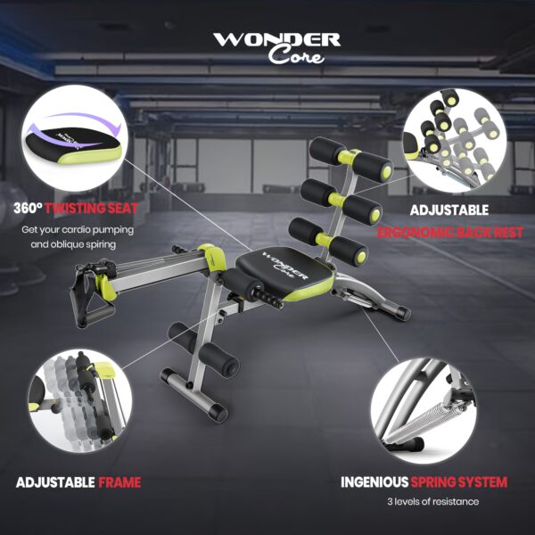 WONDER CORE 2 Total Gym Machine - Adjustable Ab Machine for Stomach Workout, Sit-Up Bench & Ab Lounger Exercise Chair, Home Gym Equipment with Green & Yellow Design, Compact Space-Saving Fitness Chair for Core Training, Multifunctional Fitness, Sleek Workout Equipment, Padded Comfort - Image 2