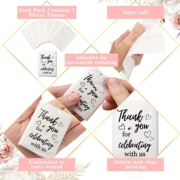 100pcs Wedding Guest Thank You Gift Bags - 3-Ply Tissues with Elegant Cursive "Thank You for Celebrating with Us" Design, Minimalist White & Black Accents, Travel Size for Weddings, Graduations, Celebrations, Guest Tissues | Cursive Font Style | Heartfelt Accents - Image 7