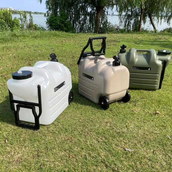 [Portable Water Bucket] 7.4 Gal Portable Water Bucket with Wheels & Pull Rods | Large Capacity PE Square Container, Olive Green with Black Wheels for Camping, Hiking, and Picnics | Outdoor Water Transport, Transportable Water Storage, Durable PE Material - Image 6