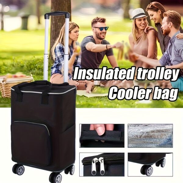 [Insulated Cooler Bag] 1pc Insulated Cooler Bag, Thermal Trolley Bag | Oxford Fabric, Car Outdoor Insulation, Ice Pack, Wheels, Foldable, Camping Refrigerator, Suitable for Outdoor Travel, Fishing, Beach, Outdoor Tool Storage, Thanksgiving, Christmas, Halloween, Mother's Day