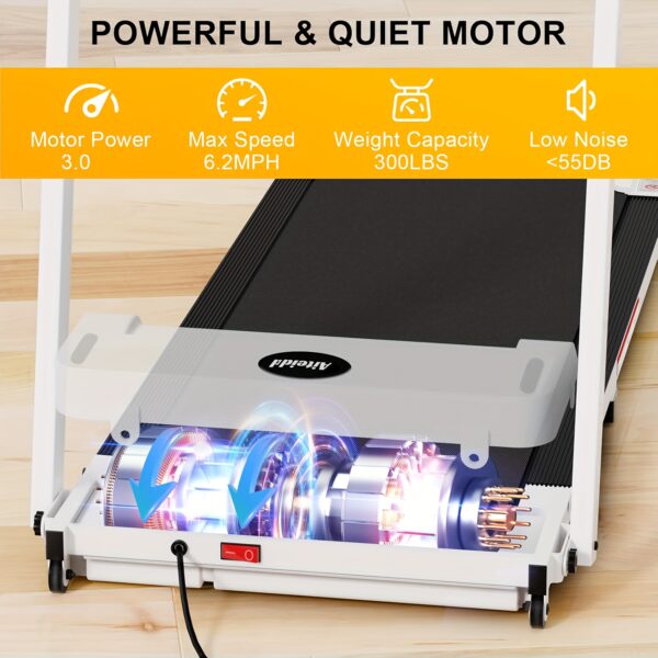 [Portable Treadmill] 1pc Portable Treadmill | LED Touch Screen, 3.0HP Motor, 300+ lbs Capacity - Under Desk Design, No Assembly Required, Aluminum Frame for Home Gym/Office Use, White/Black, Treadmills for Home Exercise - Image 6