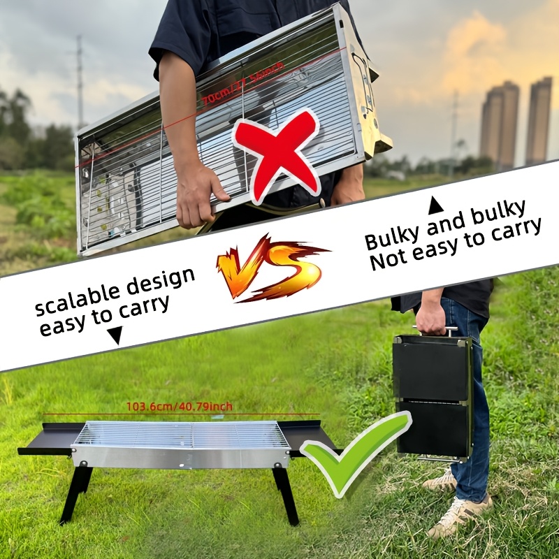 This Portable Charcoal Barbecue Grill Features a Convenient Retractable Design for Easy Transport. It Measures 17.51 Inches by 9 Inches When Stored And Expands to 28.34 Inches by 9 Inches When Set Up, Stretching to 40.74 Inches by 9.05 Inches. It Comes with Barbecue Tools And Makes a Great Gift for Men. - Image 7