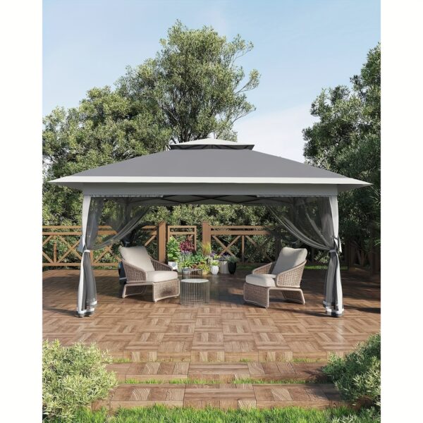 [12x12 Pop Up Gazebo] 12x12 Instant Pop Up Gazebo Canopy Tent | Netting, 4 Stanbags, Outdoor Shelter for Lawn, Garden, Backyard, Deck (Khaki + Dark Khaki) - Image 3