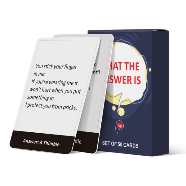 50-Card Party Puzzle Game - "What's The Answer?" Interactive Q&A for Adults, Ideal for Game Night, Holiday Gifts | Humorous Descriptive Illustrations, Party Card Game | Bold Typography | Cardboard Construction - Image 5