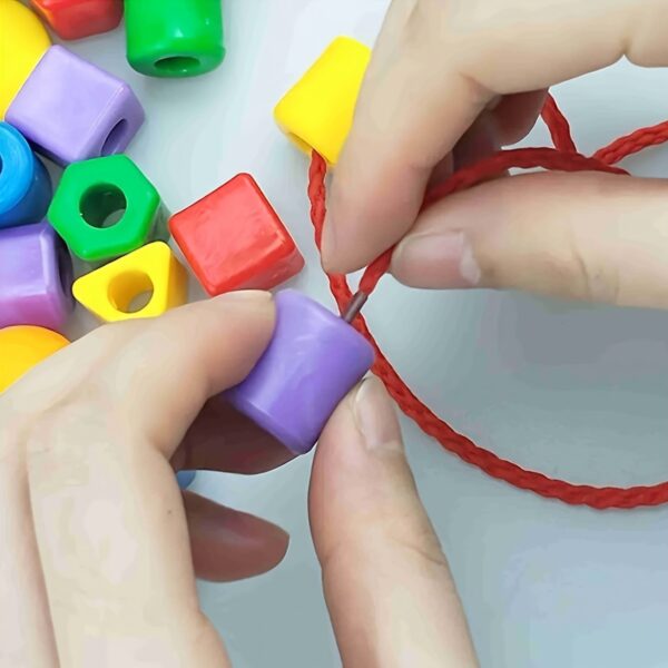 28/44pcs Beads with String,, Educational Bead Stringing Toys - Shape And Color Classification, Fine Motor Skills, Hands-On Ability Development Set, with Stringing String And Storage Bag, Ideal Building Block Toy Gift