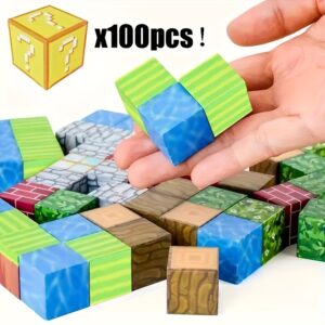 Magnetic Blocks- 100pcs Magnetic Blocks-Build Magnet, Magnetic Toys For Boys & Girls, Cubes Construction Toys, Perfect Gift For Halloween, Thanksgiving, And Christmas, Easter, Birthday Gifts