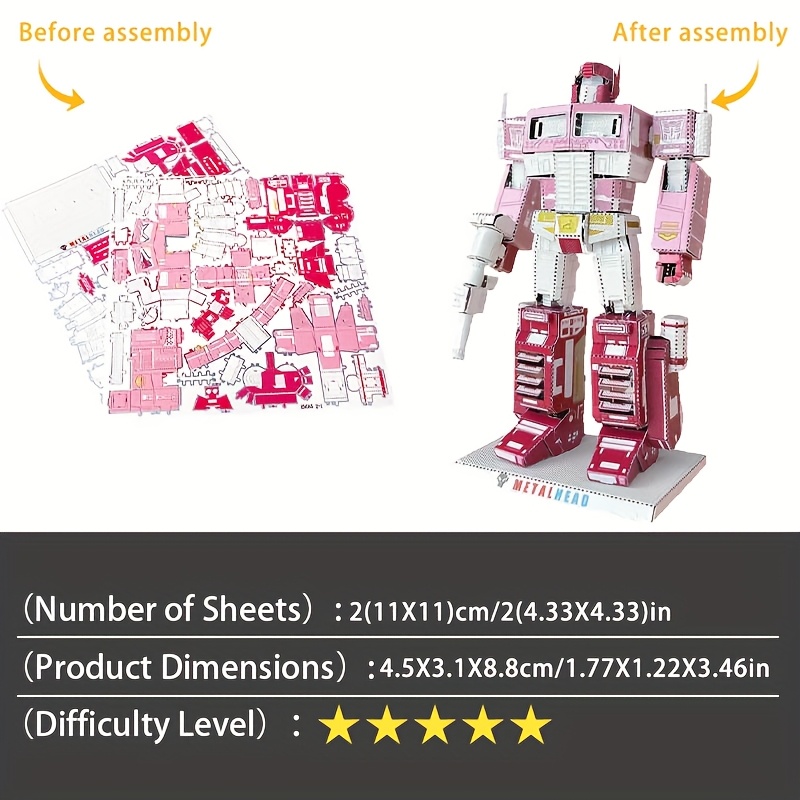 Miniature figurine set, wild mold of Transformers, color Optimus Prime, metal DIY assembly model, no glue for 3D metal puzzle, birthday gift, brain exercise, holiday surprise - Image 5