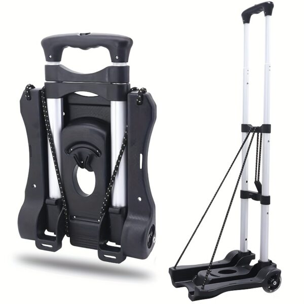 [Folding Hand Truck Dolly] 1pc Lightweight Aluminum Folding Hand Truck Dolly with 2 Wheels - Portable, Collapsible Luggage Cart for Airport Travel & Moving, Black, Travel Essentials|Ergonomic Handle|Durable Plastic Base, Travel Cart