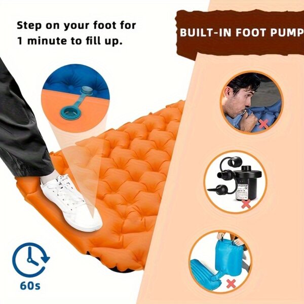 [Lightweight Camping Mat with Pump] Ultra-Light Inflatable Camping Mat with Built-In Pump & Headrest - Perfect for Travel, Hiking | Durable TPU Material, Includes Storage Bag - Image 2