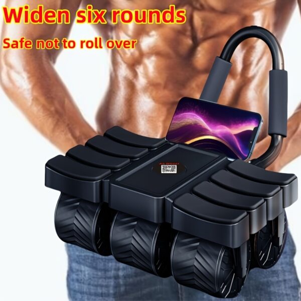 [Automatic Rebound Fitness Roller] Six-Wheel Ab Roller with Arm Support - Automatic Rebound Fitness Equipment for Core Strength - Black PP Material, Indoor Home Use