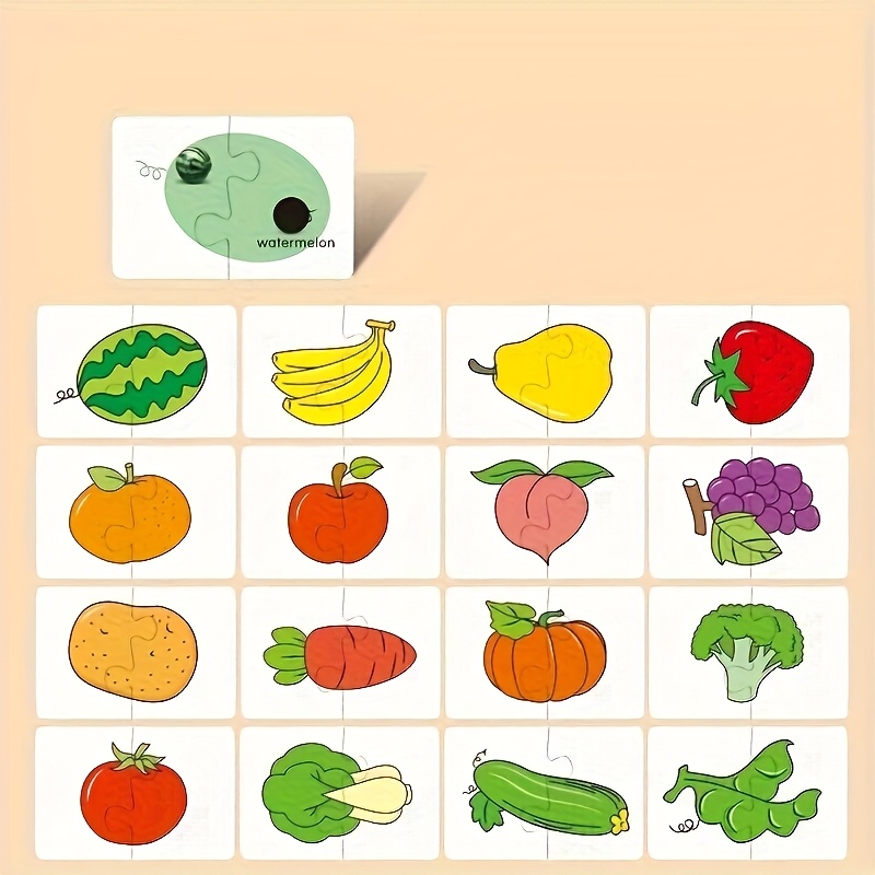 Suitable for Children's 16-Pattern 32pcs Animal and Fruit Themed Matching Puzzle Cards, Educational Cognitive Development Toy Set, Suitable for Toddler Learning, Perfect for Birthday Parties, Baby Showers, and Holiday Gifts, Ages 0-3 - Image 5