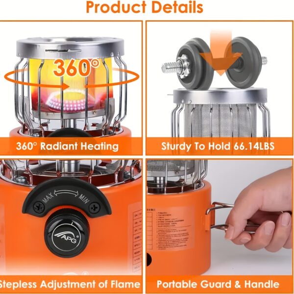 [1pc Portable Propane Heater] 1pc Portable 9000 BTU Propane Heater & Stove Combo | Stainless Steel with Powder Coated Finish, Foldable Legs | For Camping, Hiking, Picnics & Winter Heating, Indoor/Outdoor Use, No Electricity Needed, Compact Design, Durable Construction - Image 11