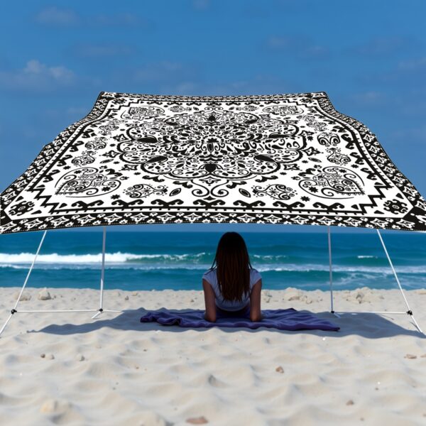[Vintage Sunshade] Durable Polyester Digital Printed Outdoor Sunshade Canopy | Vintage Black And White Mandala Pattern, Washable, 150Gsm, Four Fixing Ropes, Suitable for Gardens, Camping, And Beaches - Image 2