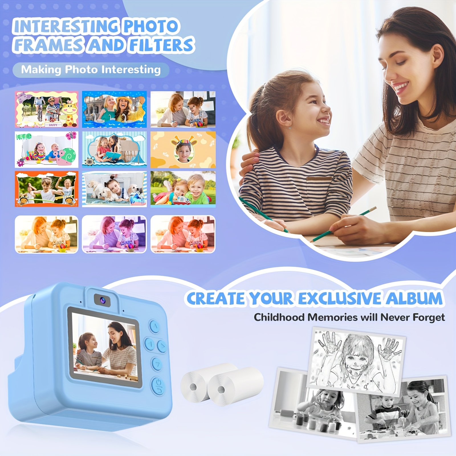 Kids Camera Instant Print Camera For Kids, Portable Camera That Print Photo, Instant Digital Camera For Kids Printing Camera Toy 3 4 5 6 7 8 9 10 Year Boy Girl Christmas Birthday Gift - Image 7
