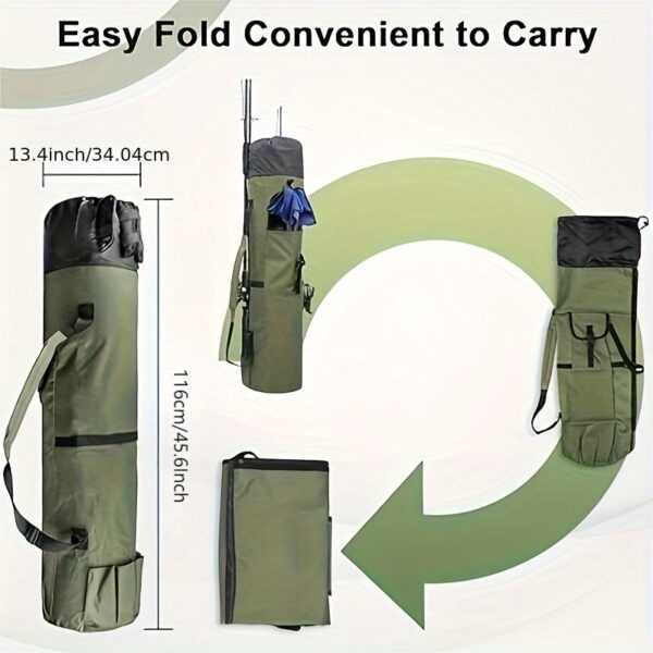 [Durable Fishing Rod Bag] Durable Green 1pc Fishing Rod Bag | Multifunction Large Capacity High Quality Rod Case, Folding Fishing Tackle Carry Bag - Image 6