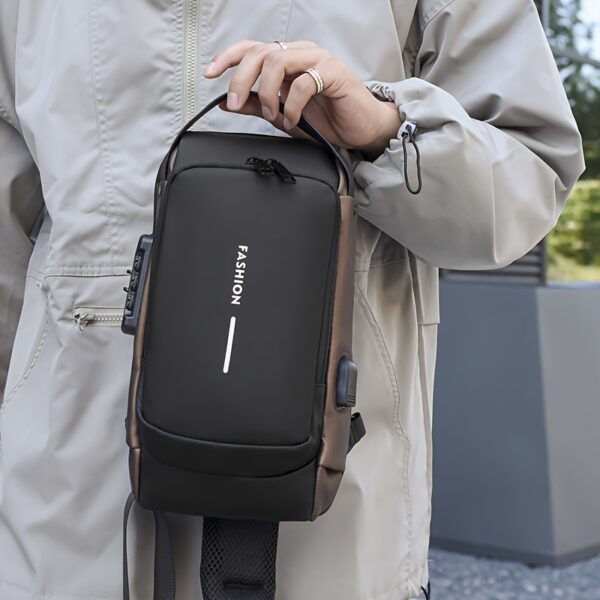 [Anti-Theft Backpack] High-Capacity Adjustable Crossbody Backpack | Men's, Anti-Theft Password Lock, Durable Fabric, Multi-Compartment Design, Secure Zipper Closure, Secure Travel Bag - Black - Image 2