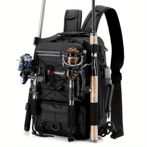 [Premium Fishing Backpack] Lightweight, Premium Moire 1pc Fishing Backpack with Rod Holder | Spacious Storage for Fishing Gear - Ideal for Camping and Hiking Enthusiasts