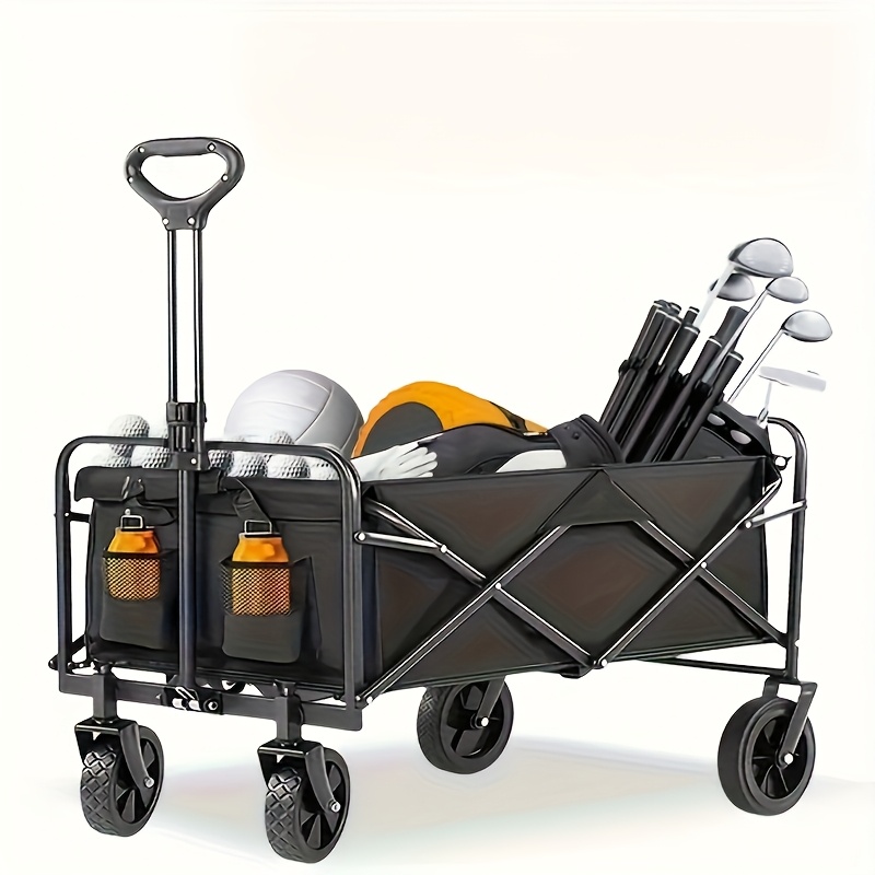 Upgraded 360° All-terrain Heavy-duty Folding Sports Transporter with Adjustable Handle And Cup Holder, Suitable for Gift Packaging for Camping, Beach Travel, Family Picnic, Gardening And Other Scenarios-Wagon Cart - Image 9