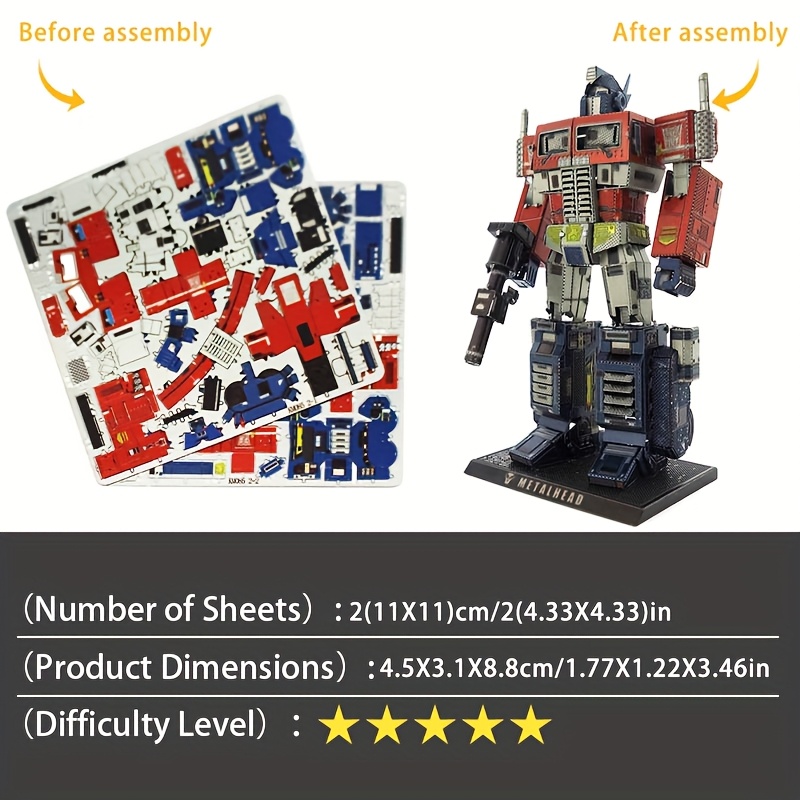 Miniature figurine set, wild mold of Transformers, color Optimus Prime, metal DIY assembly model, no glue for 3D metal puzzle, birthday gift, brain exercise, holiday surprise - Image 3