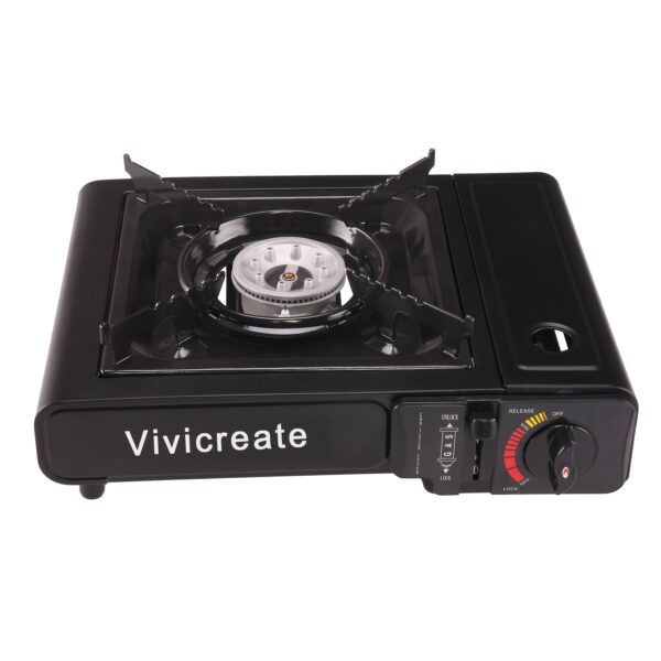 [Portable Stove] Portable Butane Stove | Vivicreate Compact Outdoor Cooking Burner with Powder-Coated Steel Finish, Easy-to-Carry Handle & Adjustable Knobs, Durable Cooking Surface, for Camping, BBQ & Korean Cooking