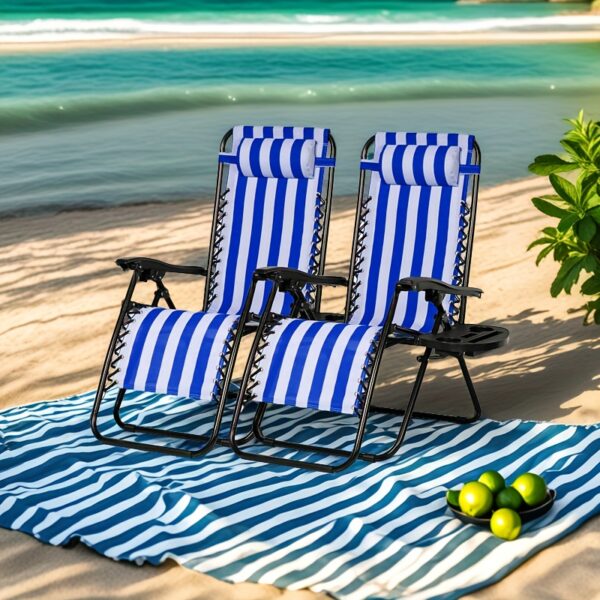 Zero Gravity Adjustable Relaxing Set Of 2 Chairs, With Cup Holder - Recliners For Patio, Lawn, Garden, And Beach - Image 17