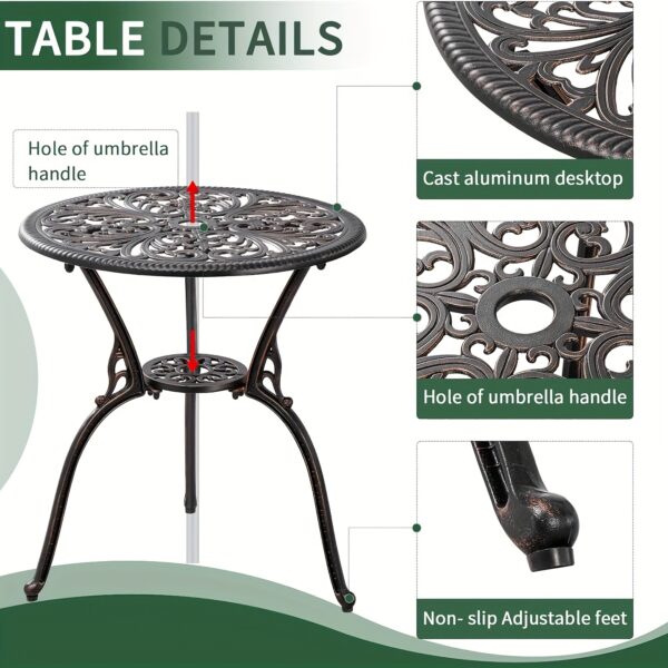 Outdoor Patio Bar Table and Chair Set, Cast Aluminum Pub Furniture, Suitable for Garden, Balcony, Terrace, Red Copper Outdoor Patio Coffee Table and Chairs, Premium Metal Frame Patio Furniture, Ideal for Porch, Poolside, Balcony, Garden, Patio, Patio Furniture Sets - Image 5