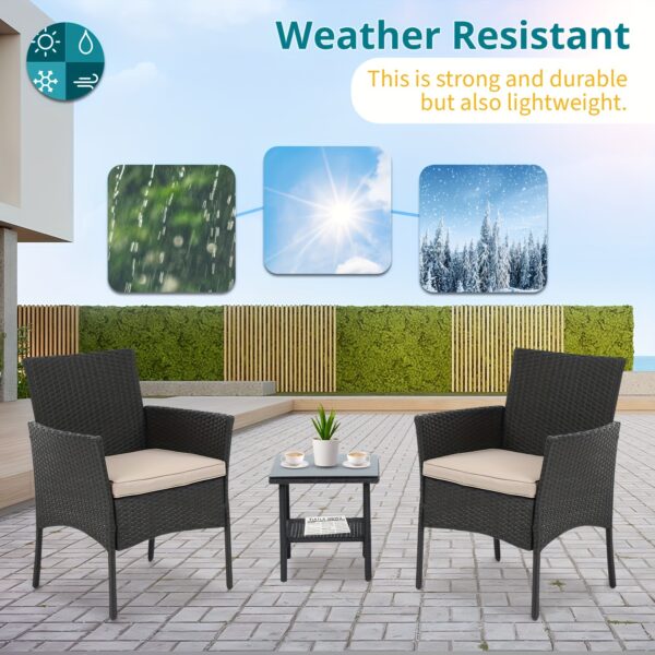 Patio Furniture Set 3pcs Wicker Furniture Wicker Table and Chairs with Coffee Table for Outdoor Garden Furniture Set with Cushions for Yard, Balcony, Poolside - Image 7