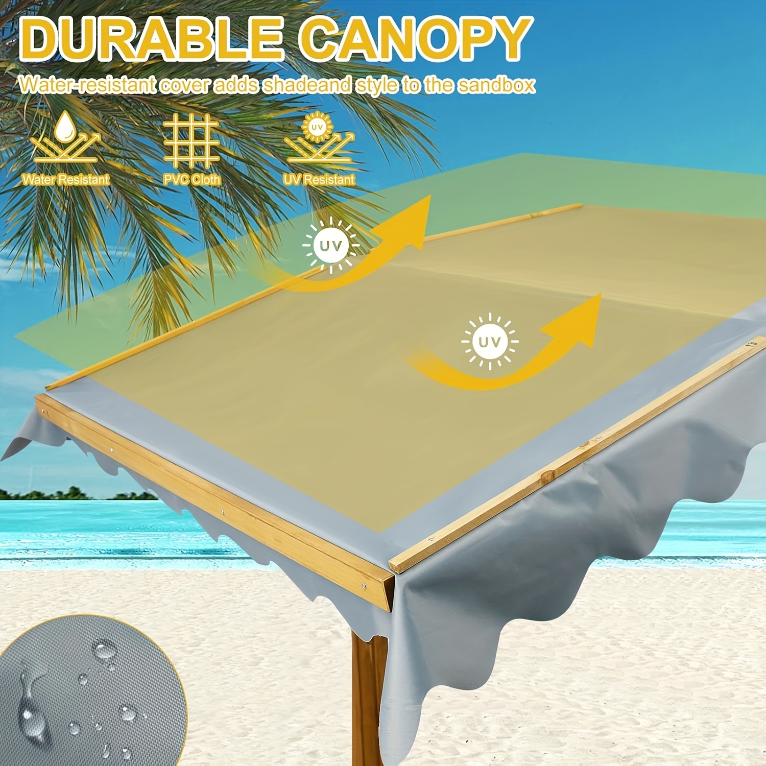 KETIVE Wooden Sandbox With Cover, Outdoor Kids Sand Box With Lid 4 Reinforced Bench Seats & UV-Resistant, Height Adjustable Canopy All-Round Bottom Liner Outdoor For Backyard Beach (45.3'' X 45.3'') - Image 5