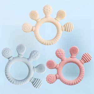 1pc Baby Teething Toys - Food-Grade Silicone Teething Rings for Babies, Textured Bumps & Ridges for Oral Motor Skills Development, Teething, 3 Colors (White/Red/Blue) - Baby Care Essentials & Children's Gifts, Toddler Accessories, Babyfriendly Design, Nontoxic Teether, Infant Teether, Firsttime Moms