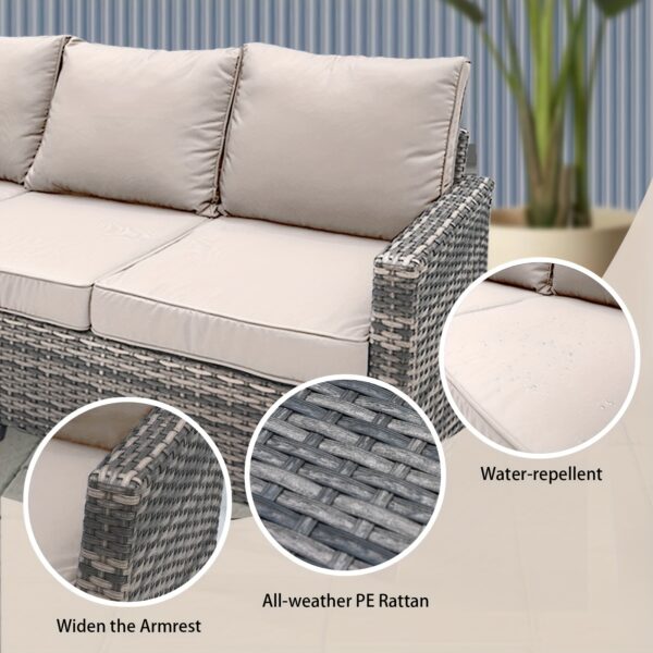 All Weather Outdoor Rattan Sofa, 3 Seat Outdoor Wicker Couch With High Back, Premium Brown Wicker And Cushions For Garden, Backyard, Porch EasyUp - Image 6