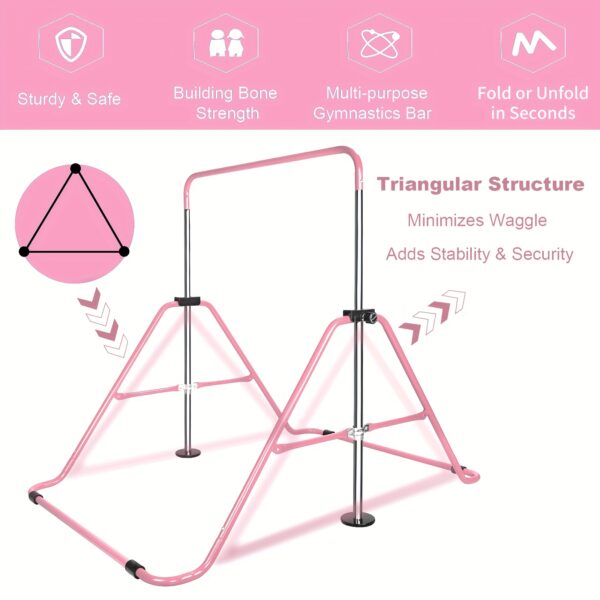 Adjustable Height Kids Monkey Bars with Bear Rings - Foldable Multifunctional Gymnastics Bar for Strength & Balance Training, Heavy-Duty Steel Home Gym Equipment with Non-Slip Base & 110 lbs Capacity, Space-Saving Design for Toddlers & Children (Purple/Green/Blue), Indoor Playset, Playful Design, Sturdy Construction - Image 13