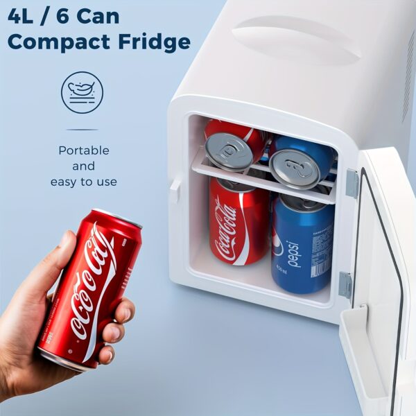 Mini Fridge, 1.06gal/6 Cans (11.16oz) Portable Compact Refrigerator with Gaming Light, AC/DC Power, Ideal for Skincare Products & Beverages, White, Mini Refrigerator, Lighting, Durable Construction - Image 9