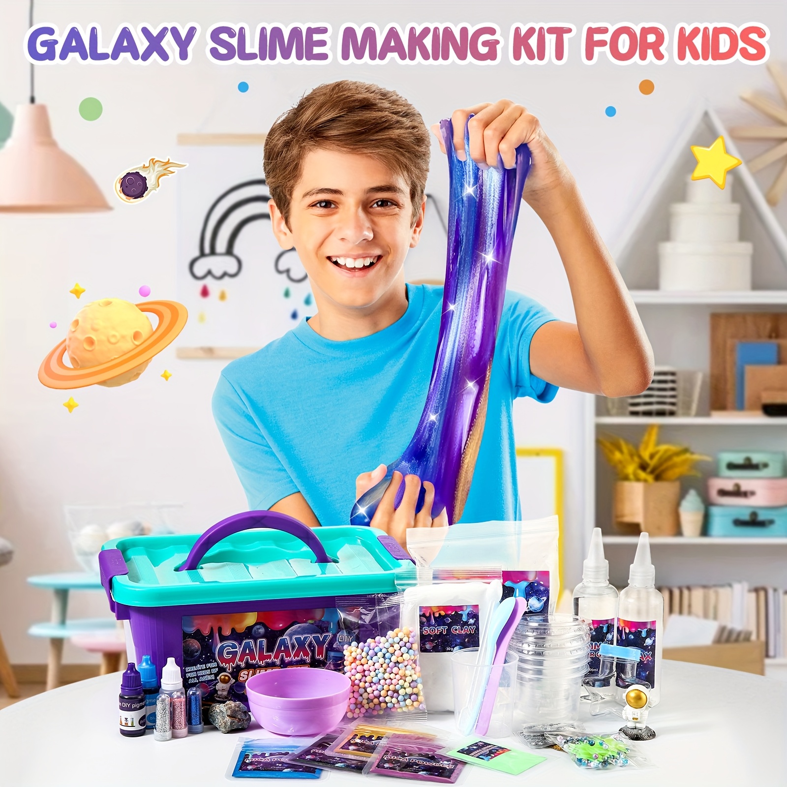 Memorial Day Gifts Galaxy Slime Kit, DIY Non-Sticky & Glow-in-the-Dark Slime Making Set, Perfect for Youngsters' Party Favors & Relax, Ideal Birthday Gift, Perfect for Room Decor - Image 4