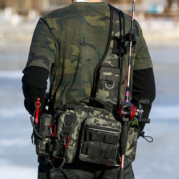 [Camouflage Fishing Backpack] Camouflage Multi-Functional Fishing Backpack | Nylon Fishing Tackle Box Bag with Adjustable Strap, Suitable for Fishing, Hiking, Camping - Single Shoulder Crossbody Tactical Bags with Lace-Up Detail - Image 4