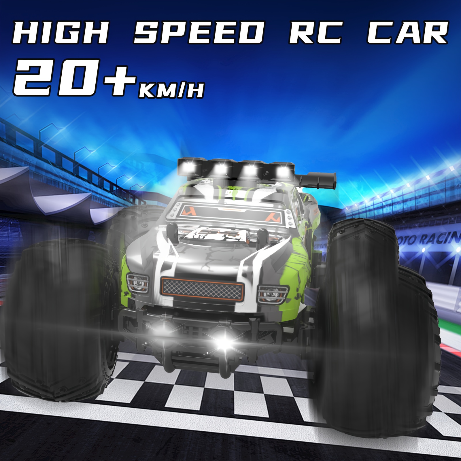 Remote Control Car, Rc Cars For Boys 2.4Ghz Rc Truck Toys With Headlights And Car Body Lights, 20 KM/H Off Road Remote Control Monster Truck, Ideal Gift For Kids, Dual Batteries With Screwdriver - Image 2