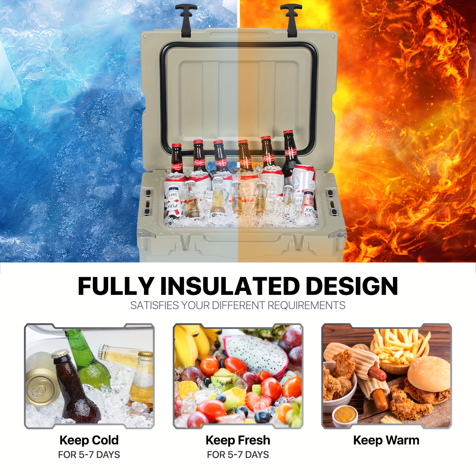 72 Can 42 Quart Towable Ice Chest with Wheels and Cup Holder, Outdoor Picnic Camping Hard Cooler - Image 9