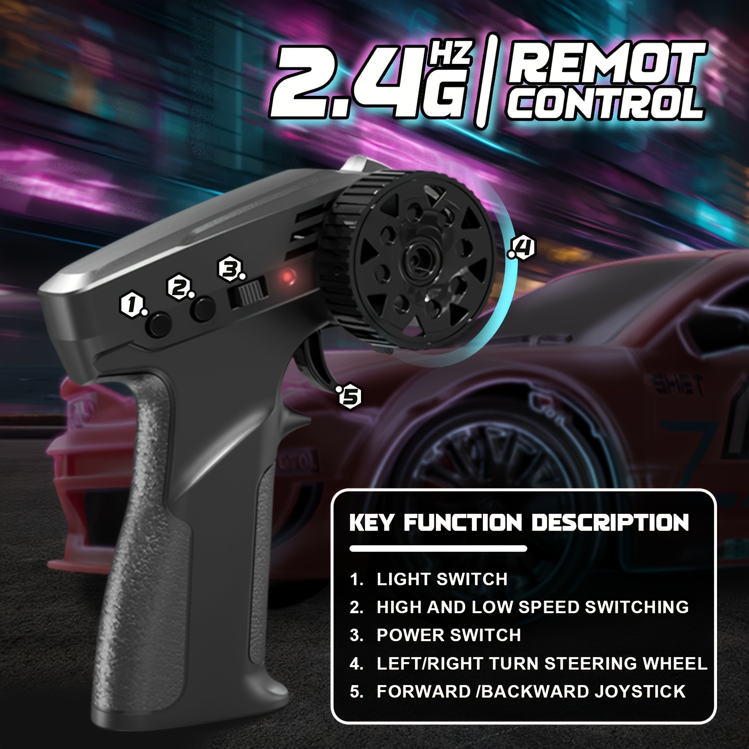 1:24 Scale 2.4GHz Remote Control Car Remote Control Four-wheel Drive Drift Car 15KM/H Drift Car With Front And Rear LED Lights Drift Tires For Boys And Girls Over Six Years Old Birthday, Holiday Gifts - Image 9