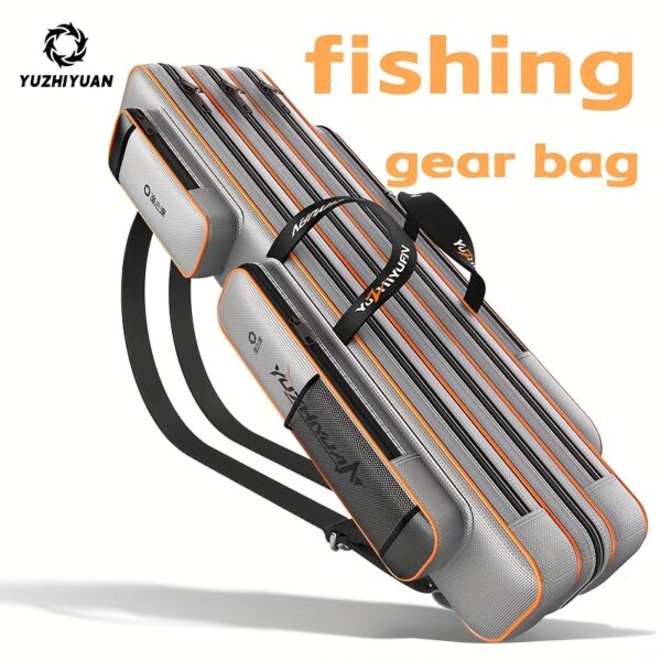 [Portable Fishing Gear Bag] Yuzhiyuan Fishing Gear Bag, Durable & Lightweight, with Multiple Compartments | Ideal for Freshwater and Saltwater Fishing, Gray with Orange Accents, Perfect Gift for Anglers, Fishing Accessory