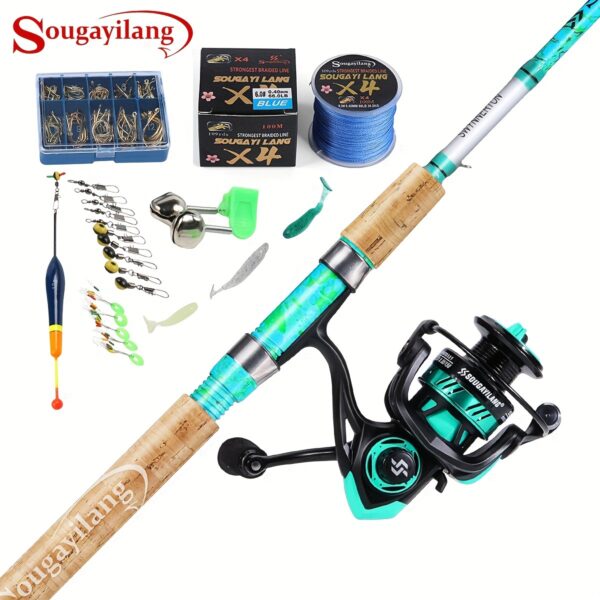 [Fishing Rod And Reel Combo] Sougayilang Fishing Rod and Reel Combo, 2-Section ML Adjustable Carbon Fiber Pole, 11+1BB Spinning Wheel, Ambidextrous, Fast Action, with Fishing Line, Lures, and Accessories for Saltwater and Freshwater
