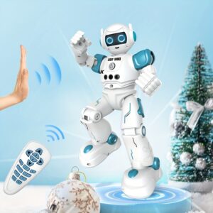 Interactive RC Robot Toy for Kids Ages 8+ - Gesture & Sensing Programmable Dancing, Walking, Singing Robot with Rechargeable Battery, Blue Plastic STEM Learning Toy for Creative Play & Birthday Gifts, Modern Robotic Design | Sleek Finish, Mini Toy